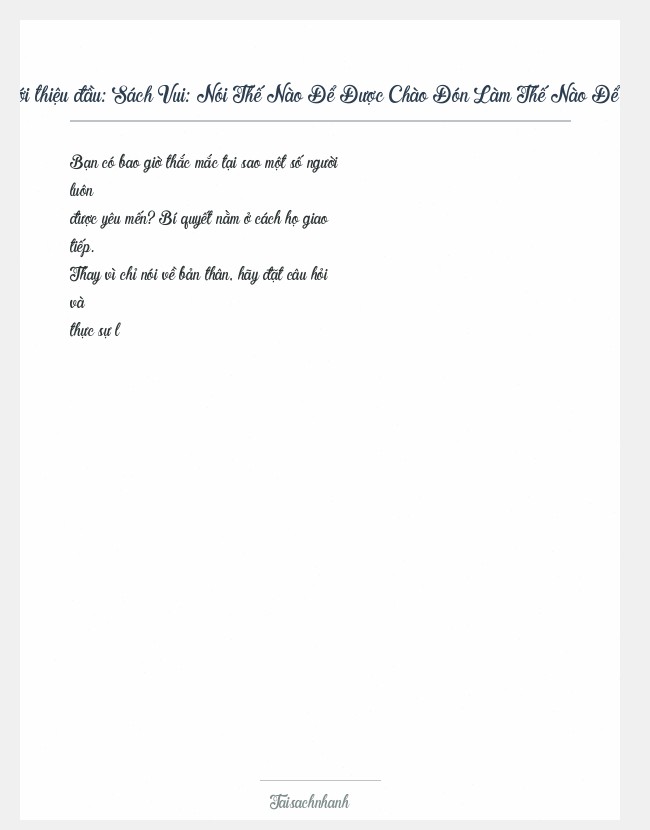 Trích đoạn Sách Vui: Nói Thế Nào Để Được Chào Đón Làm Thế Nào Để Được