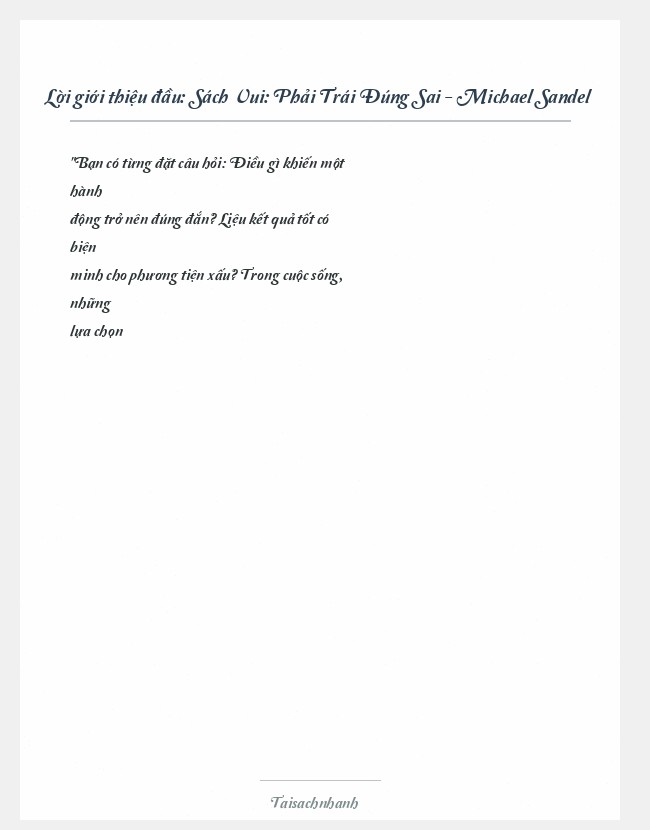 Trích đoạn Sách Vui: Phải Trái Đúng Sai - Michael Sandel
