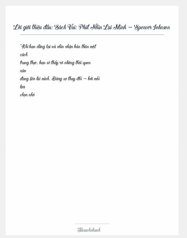 Trích đoạn Sách Vui: Phút Nhìn Lại Mình - Spencer Johnson