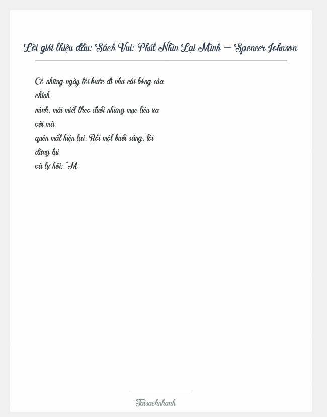 Trích đoạn Sách Vui: Phút Nhìn Lại Mình - Spencer Johnson