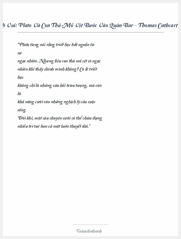Trích đoạn Sách Vui: Plato Và Con Thú Mỏ Vịt Bước Vào Quán Bar - Thomas Cathcart & Daniel Klein