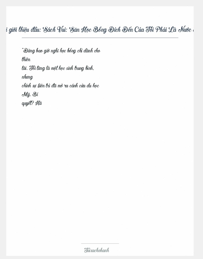 Trích đoạn Sách Vui: Săn Học Bổng Đích Đến Của Tôi Phải Là Nước M