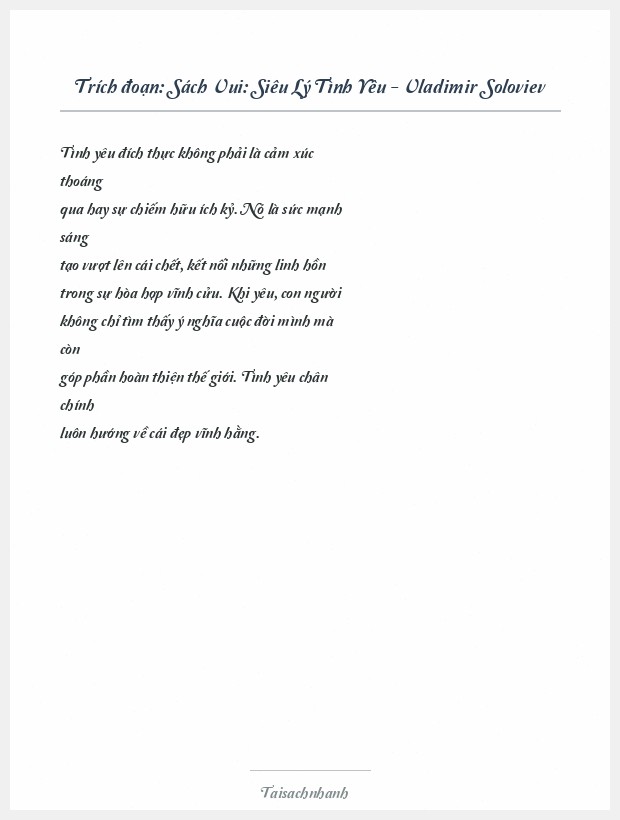 Trích đoạn Sách Vui: Siêu Lý Tình Yêu - Vladimir Soloviev