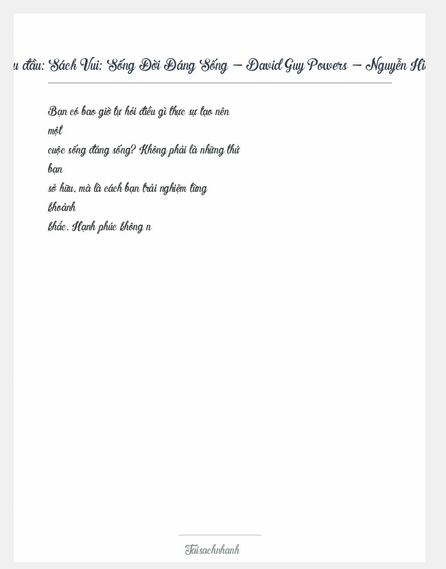 Trích đoạn Sách Vui: Sống Đời Đáng Sống - David Guy Powers - Nguyễn Hiến Lê Dịch
