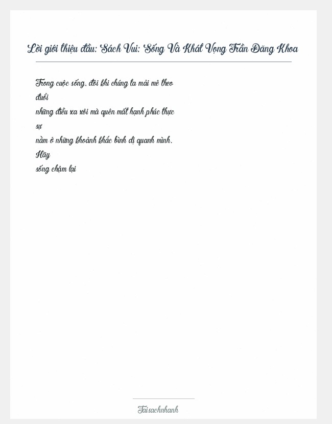 Trích đoạn Sách Vui: Sống Và Khát Vọng Trần Đăng Khoa
