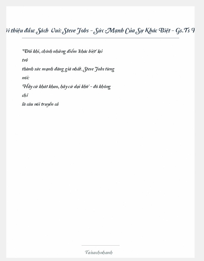Trích đoạn Sách Vui: Steve Jobs - Sức Mạnh Của Sự Khác Biệt - Gs.Ts Huỳnh