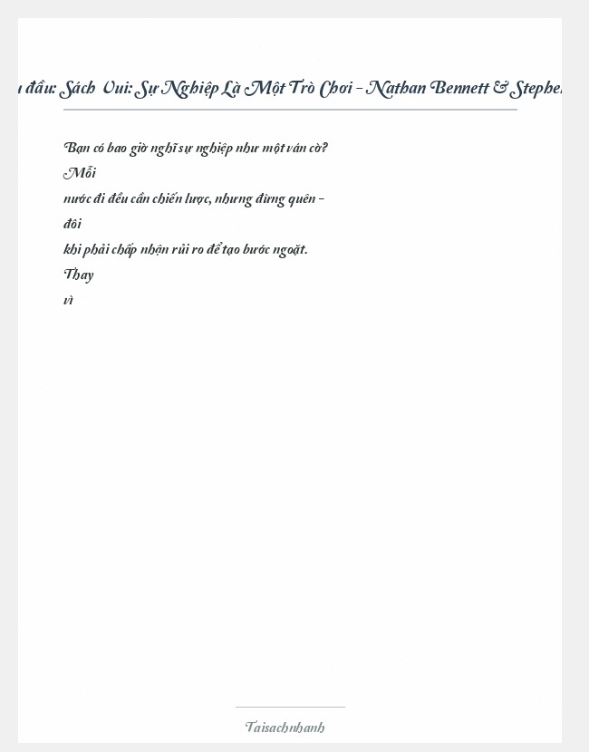 Trích đoạn Sách Vui: Sự Nghiệp Là Một Trò Chơi - Nathan Bennett & Stephen A. Miles