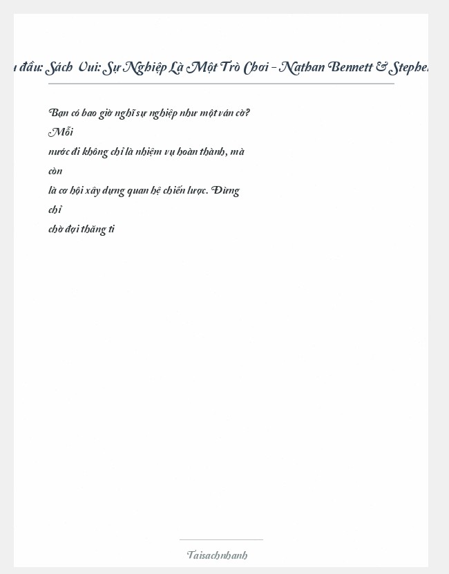Trích đoạn Sách Vui: Sự Nghiệp Là Một Trò Chơi - Nathan Bennett & Stephen A. Miles
