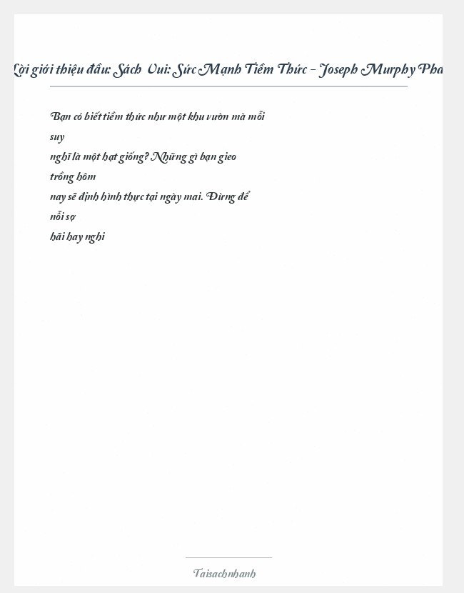 Trích đoạn Sách Vui: Sức Mạnh Tiềm Thức - Joseph Murphy Phd