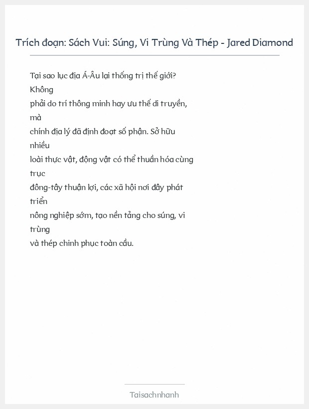 Trích đoạn Sách Vui: Súng, Vi Trùng Và Thép - Jared Diamond
