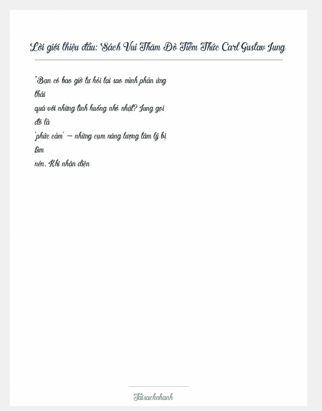 Trích đoạn Sách Vui Thăm Dò Tiềm Thức Carl Gustav Jung