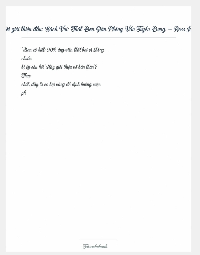 Trích đoạn Sách Vui: Thật Đơn Giản Phỏng Vấn Tuyển Dụng - Ross Jay