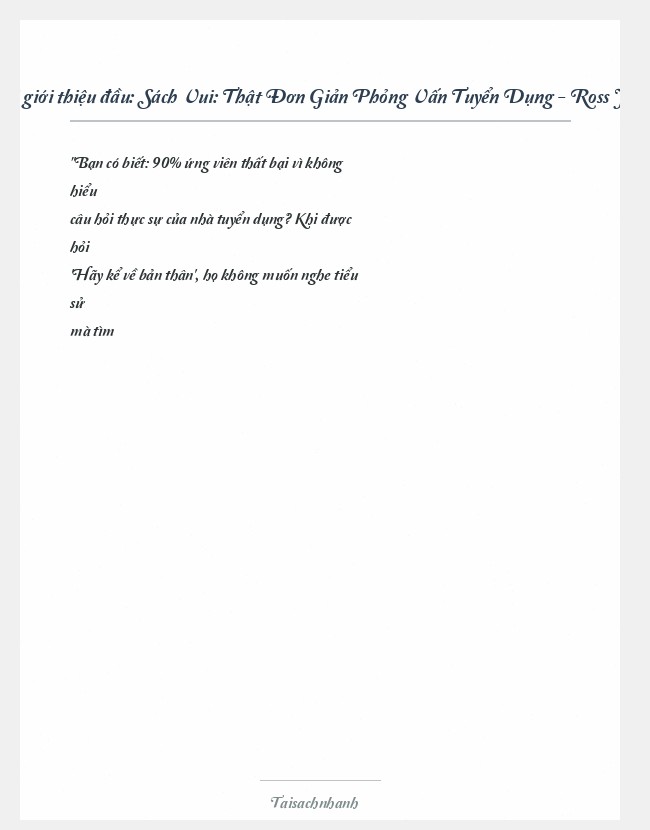 Trích đoạn Sách Vui: Thật Đơn Giản Phỏng Vấn Tuyển Dụng - Ross Jay