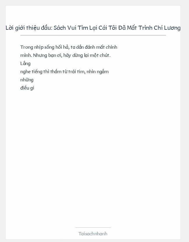 Trích đoạn Sách Vui Tìm Lại Cái Tôi Đã Mất Trình Chí Lương