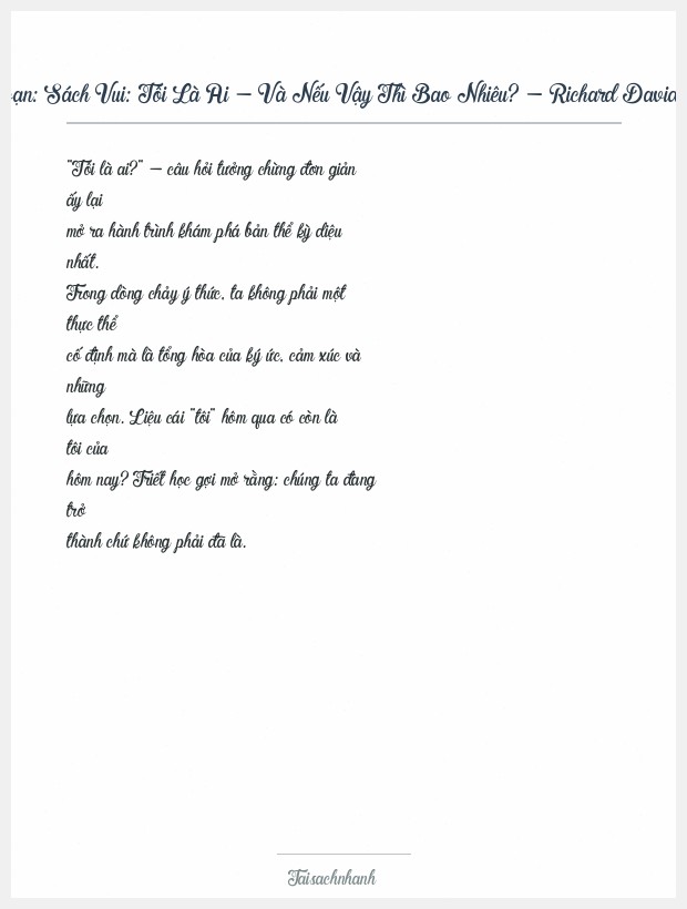 Trích đoạn Sách Vui: Tôi Là Ai – Và Nếu Vậy Thì Bao Nhiêu? - Richard David Precht