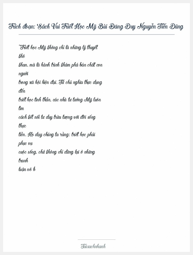 Trích đoạn Sách Vui Triết Học Mỹ Bùi Đăng Duy Nguyễn Tiến Dũng