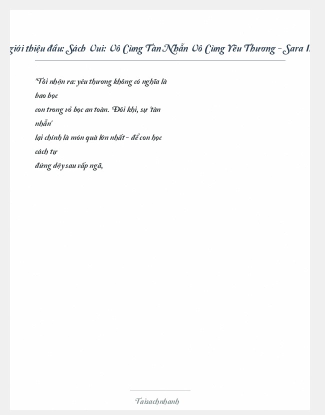Trích đoạn Sách Vui: Vô Cùng Tàn Nhẫn Vô Cùng Yêu Thương - Sara Imas