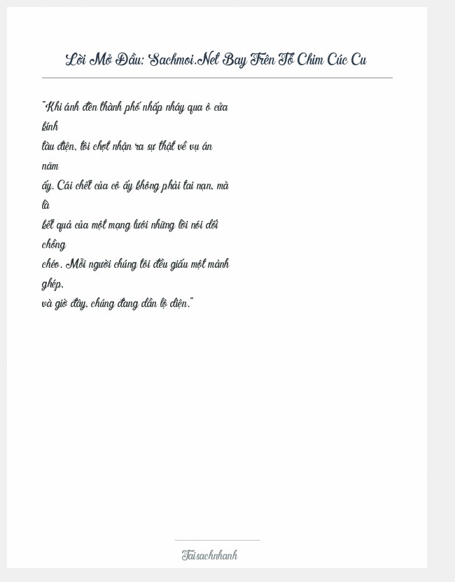 Trích đoạn Sachmoi.Net Bay Trên Tổ Chim Cúc Cu