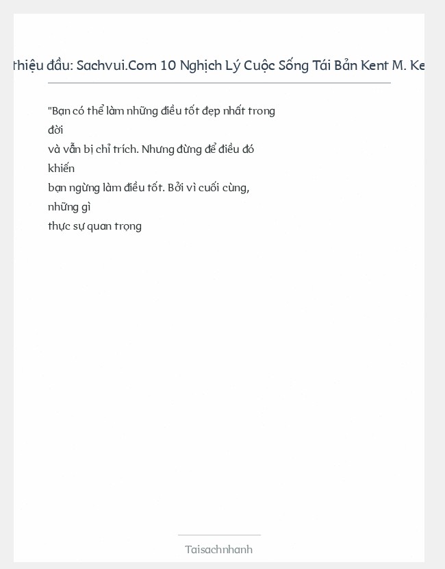 Trích đoạn Sachvui.Com 10 Nghịch Lý Cuộc Sống Tái Bản Kent M. Keith Ph.D