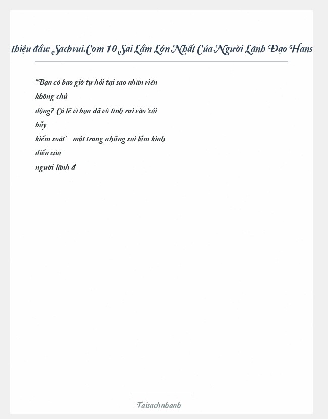 Trích đoạn Sachvui.Com 10 Sai Lầm Lớn Nhất Của Người Lãnh Đạo Hans Finzel