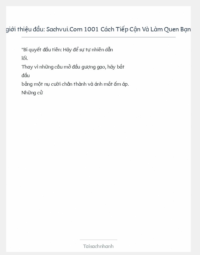 Trích đoạn Sachvui.Com 1001 Cách Tiếp Cận Và Làm Quen Bạn Gái