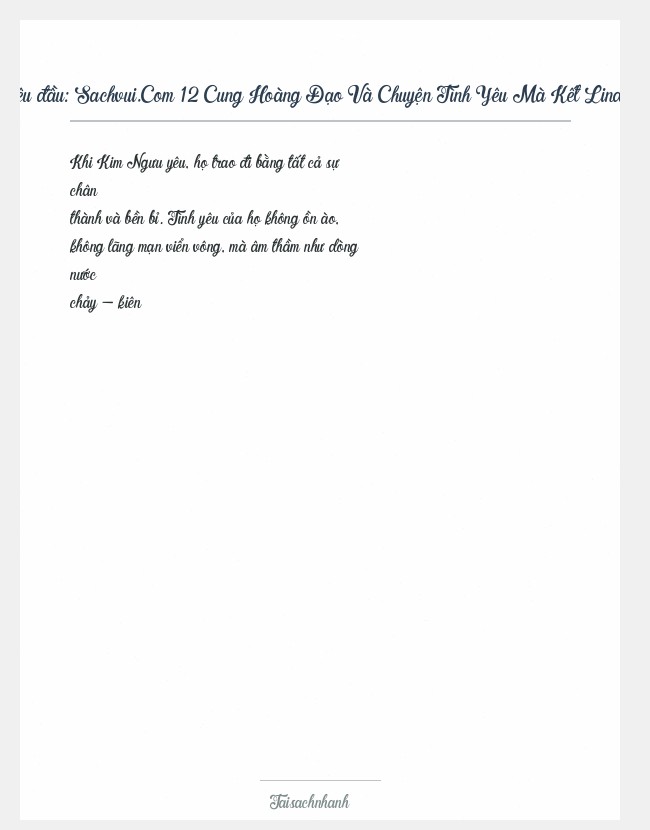 Trích đoạn Sachvui.Com 12 Cung Hoàng Đạo Và Chuyện Tình Yêu Mà Kết Linda Goodman