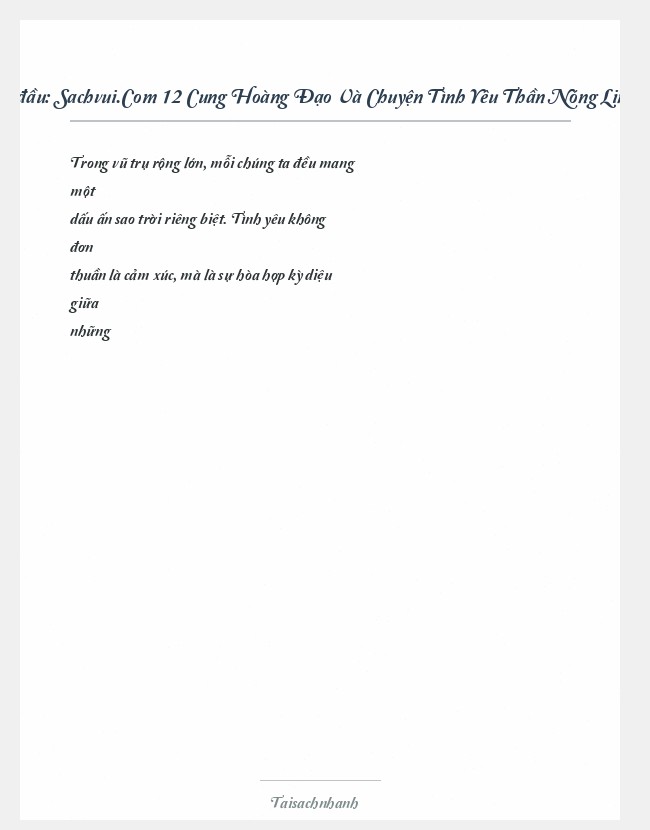 Trích đoạn Sachvui.Com 12 Cung Hoàng Đạo Và Chuyện Tình Yêu Thần Nóng Linda Goodman