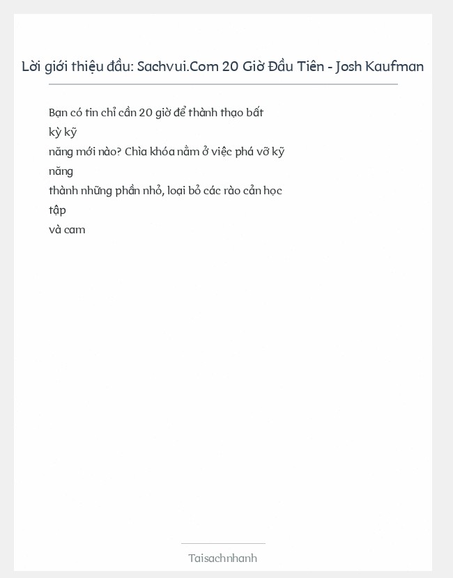 Trích đoạn Sachvui.Com 20 Giờ Đầu Tiên - Josh Kaufman