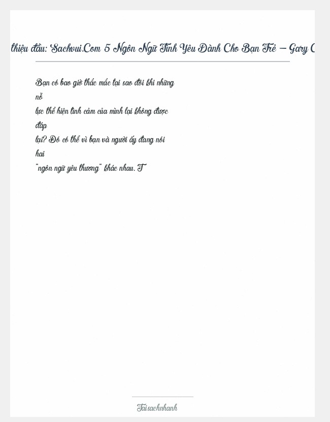 Trích đoạn Sachvui.Com 5 Ngôn Ngữ Tình Yêu Dành Cho Bạn Trẻ - Gary Chapman