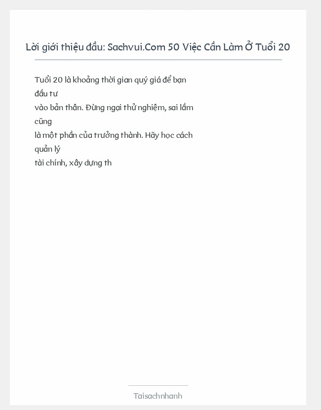 Trích đoạn Sachvui.Com 50 Việc Cần Làm Ở Tuổi 20