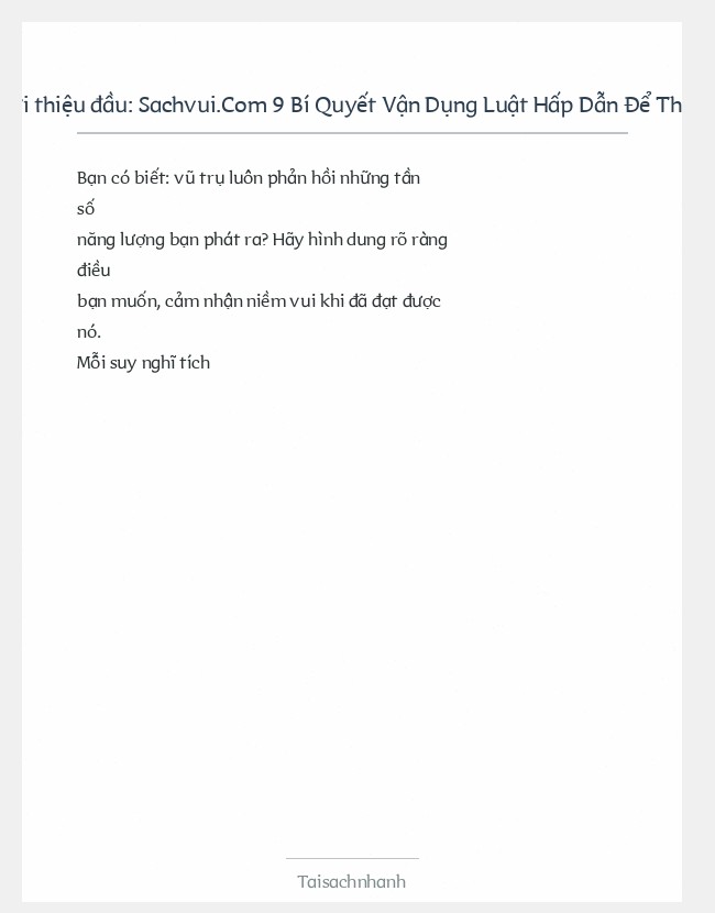 Trích đoạn Sachvui.Com 9 Bí Quyết Vận Dụng Luật Hấp Dẫn Để Thay Đổi