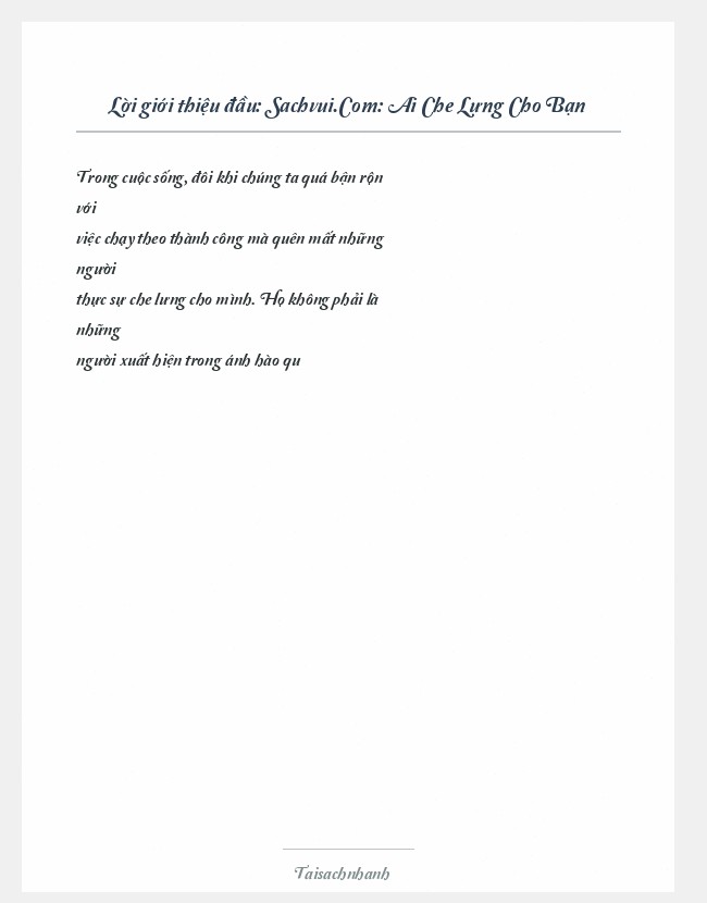 Trích đoạn Sachvui.Com: Ai Che Lưng Cho Bạn
