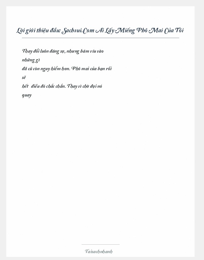 Trích đoạn Sachvui.Com Ai Lấy Miếng Phô Mai Của Tôi