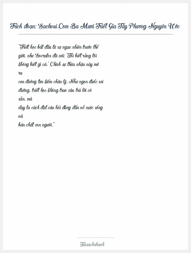 Trích đoạn Sachvui.Com Ba Mươi Triết Gia Tây Phương Nguyên Ước