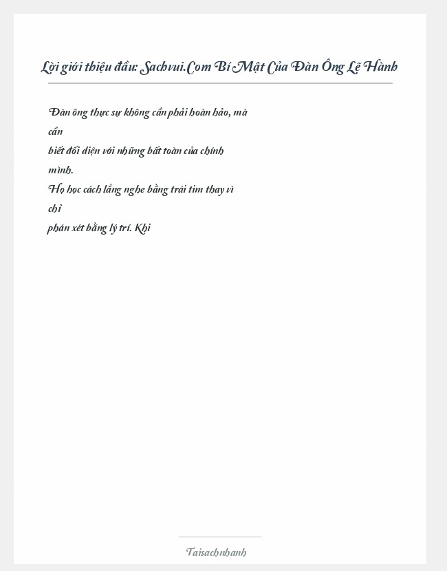 Trích đoạn Sachvui.Com Bí Mật Của Đàn Ông Lẽ Hành