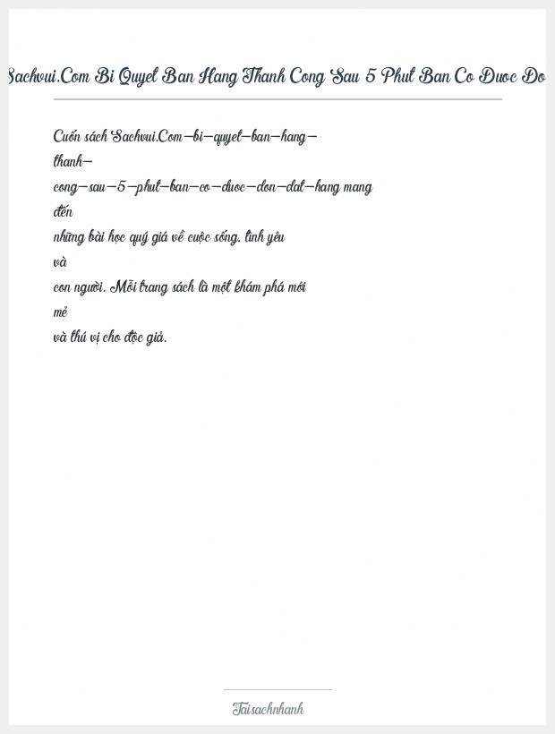 Trích đoạn Sachvui.Com Bi Quyet Ban Hang Thanh Cong Sau 5 Phut Ban Co Duoc Don Dat Hang