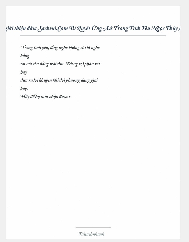 Trích đoạn Sachvui.Com Bí Quyết Ứng Xử Trong Tình Yêu Ngọc Thúy Loan