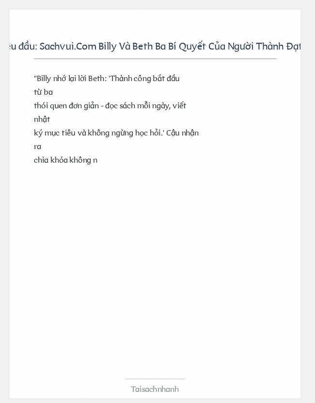 Trích đoạn Sachvui.Com Billy Và Beth Ba Bí Quyết Của Người Thành Đạt Jim Randel