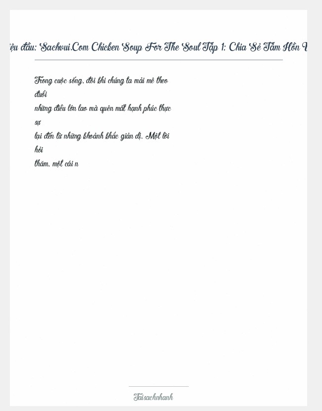Trích đoạn Sachvui.Com Chicken Soup For The Soul Tập 1: Chia Sẻ Tâm Hồn Và Quà Tặ