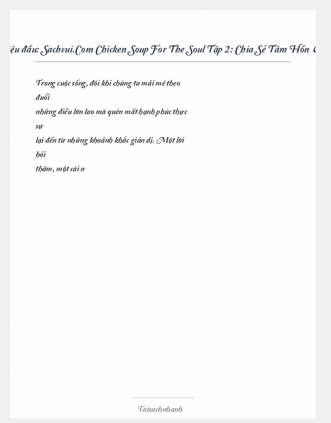 Trích đoạn Sachvui.Com Chicken Soup For The Soul Tập 2: Chia Sẻ Tâm Hồn Và Quà Tặ