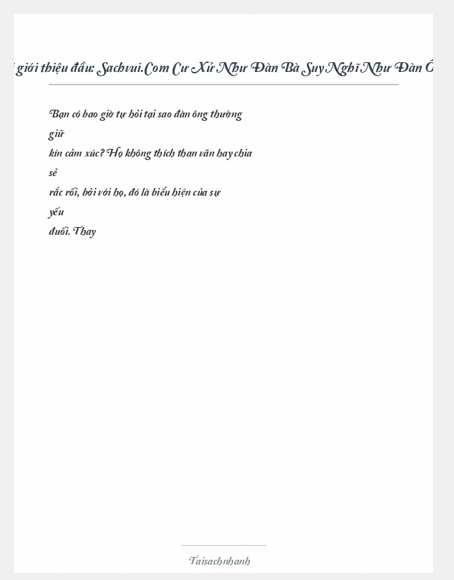 Trích đoạn Sachvui.Com Cư Xử Như Đàn Bà Suy Nghĩ Như Đàn Ông