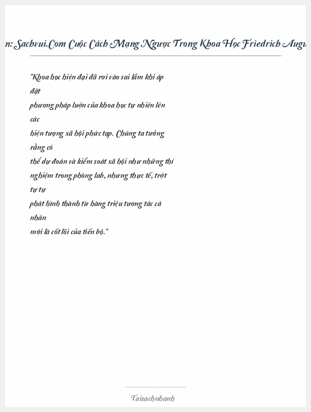 Trích đoạn Sachvui.Com Cuộc Cách Mạng Ngược Trong Khoa Học Friedrich August Hayek