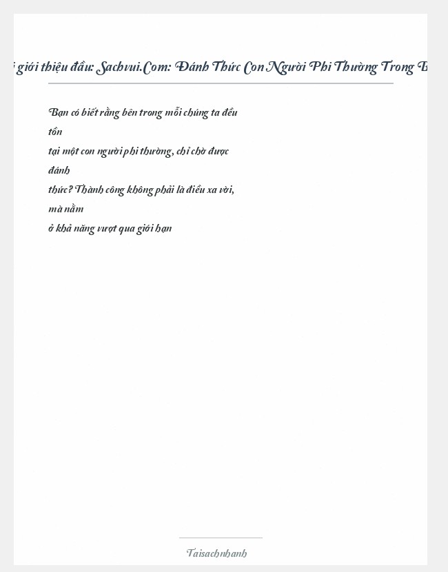 Trích đoạn Sachvui.Com: Đánh Thức Con Người Phi Thường Trong Bạn