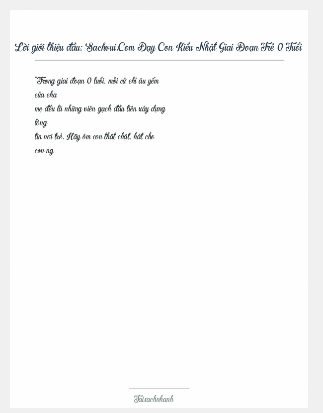 Trích đoạn Sachvui.Com Dạy Con Kiểu Nhật Giai Đoạn Trẻ 0 Tuổi