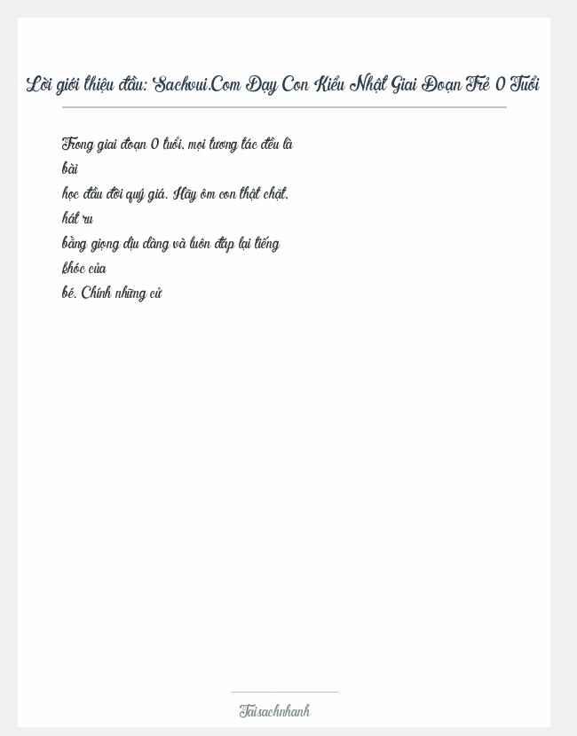 Trích đoạn Sachvui.Com Dạy Con Kiểu Nhật Giai Đoạn Trẻ 0 Tuổi