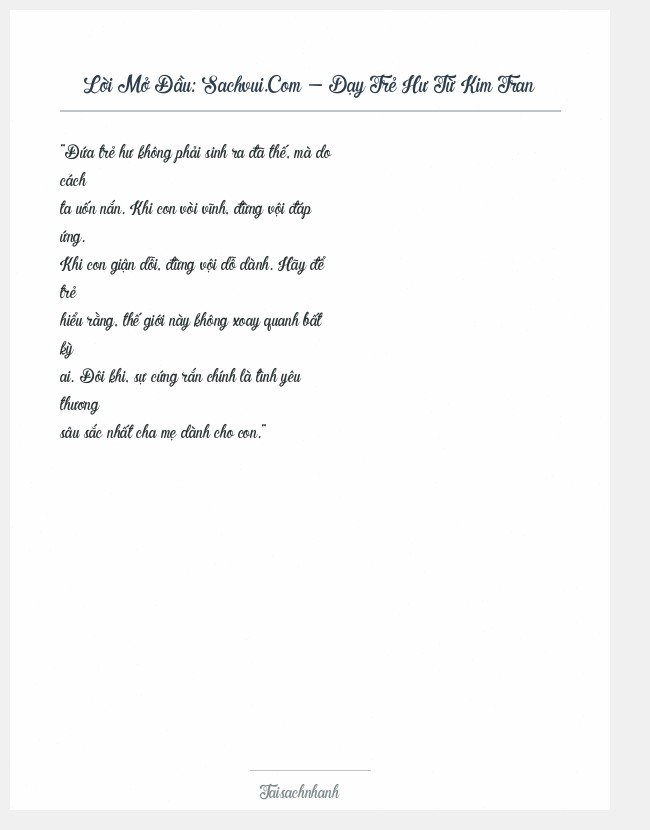 Trích đoạn Sachvui.Com - Dạy Trẻ Hư Từ Kim Tran