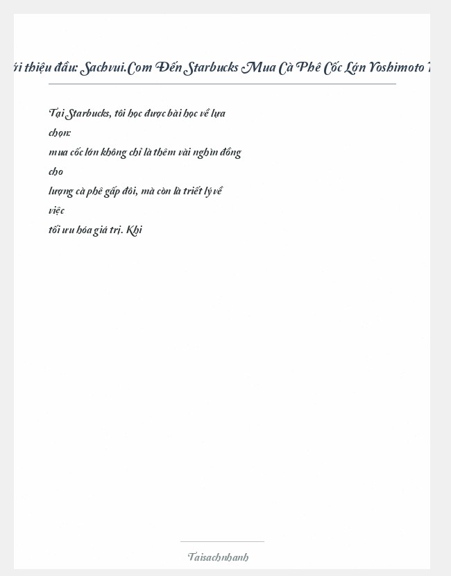 Trích đoạn Sachvui.Com Đến Starbucks Mua Cà Phê Cốc Lớn Yoshimoto Yoshio