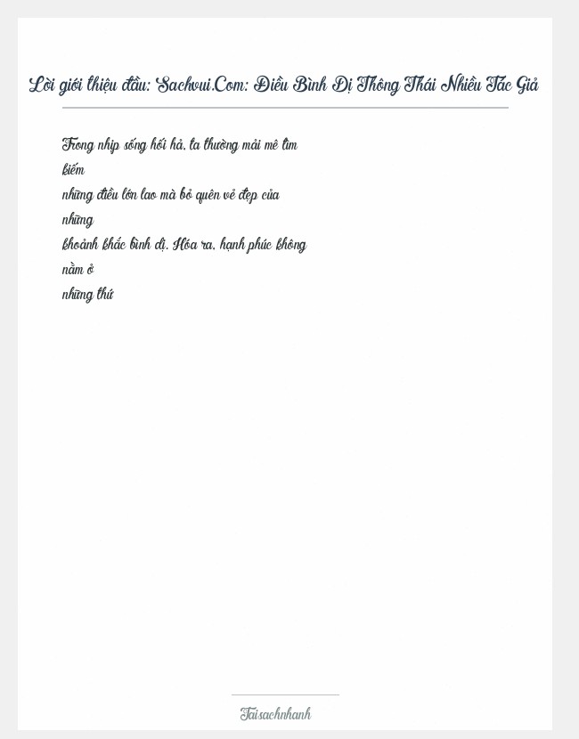 Trích đoạn Sachvui.Com: Điều Bình Dị Thông Thái Nhiều Tác Giả