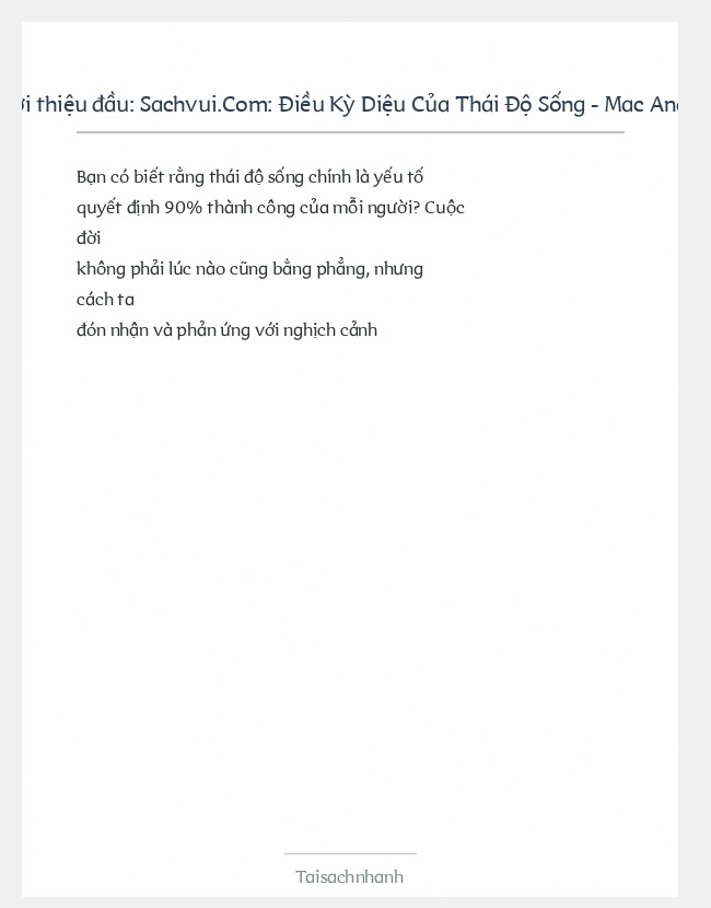 Trích đoạn Sachvui.Com: Điều Kỳ Diệu Của Thái Độ Sống - Mac Anderson