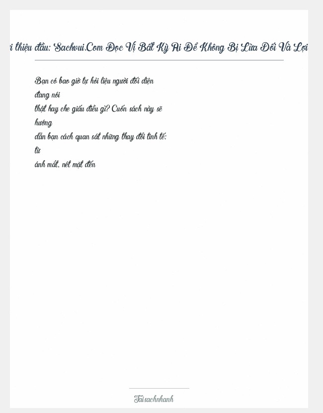 Trích đoạn Sachvui.Com Đọc Vị Bất Kỳ Ai Để Không Bị Lừa Dối Và Lợi Dụng